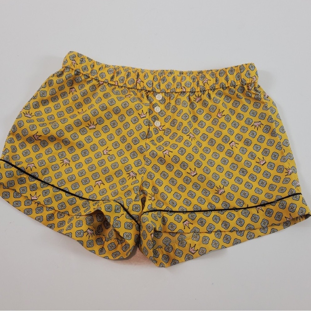 Aerie Yellow Pink Crown and Navy Medallion Patterned Women Pajama Shorts Large
